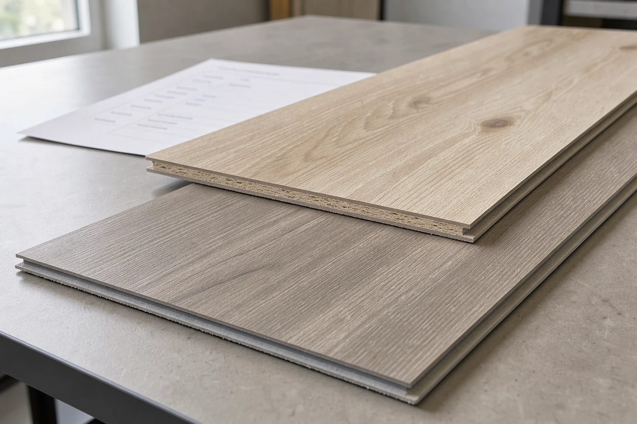 een close-up van vloerstalen met een neutraal productspecificatieblad